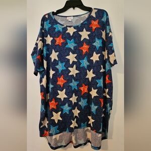 LuLaRoe Stars Red Blue White Patriotic Irma Tunic Top Coverup Size L